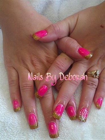 Bright pink with gold tips.
