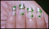 Silver French Tip and Green Flower Nails