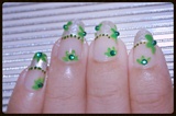 Silver French Tip and Green Flower Nails