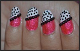 Hot Pink and Black Nails with white tips