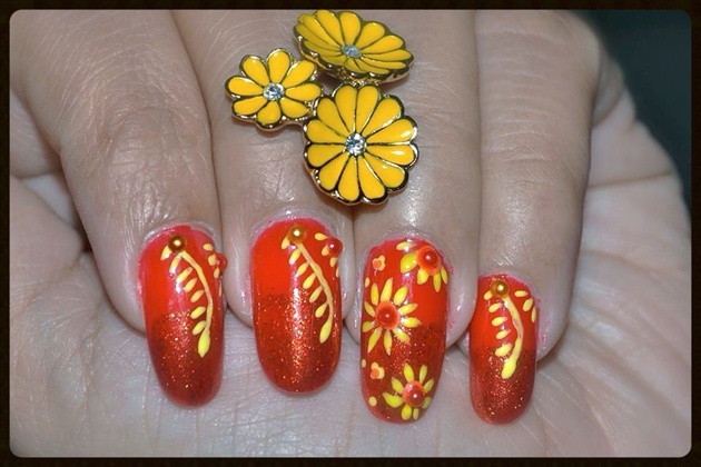 Yellow Flowers on Red