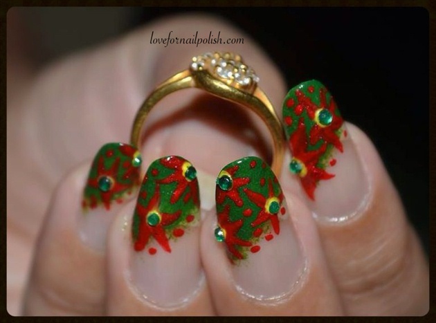  Red Flower Nail Designs