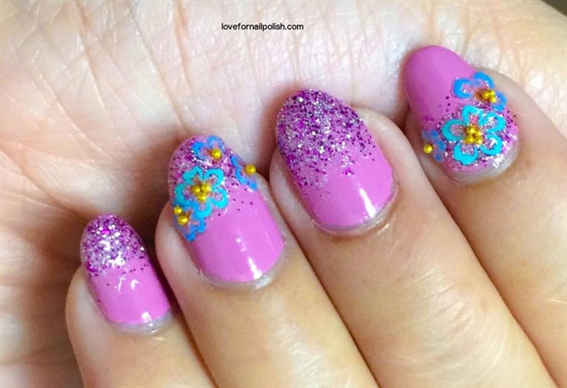 Pink Glitter and Blue Flowers