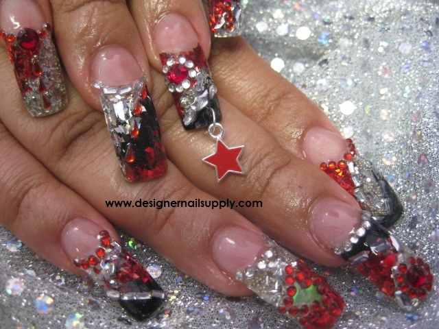 Red & Silver Acrylic Bling - Nail Art Gallery