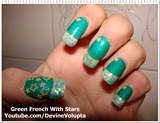 Green French With Stars Nail Art