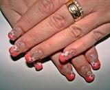 Coral French Manicure W/ Pretty Flowers