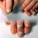 Colorful Short Nails With 3D Bow