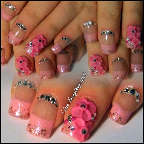 3D Flower Nails W/ Pink French 