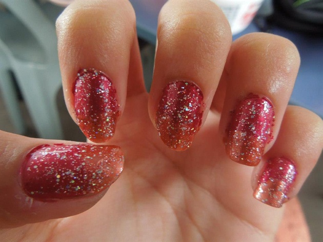 Red and Orange glittery nails