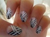 Black and White nails with silver lines 