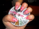 Pink and White water marble nails