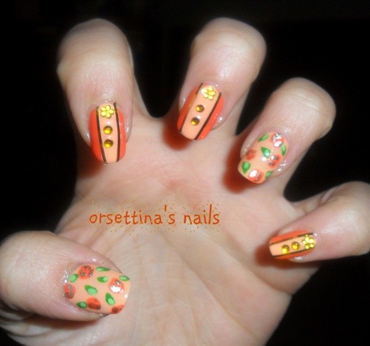 Orange flowers nails