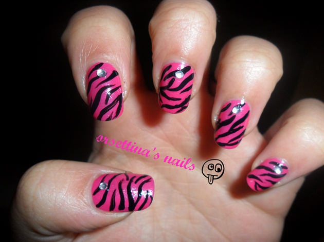 Zebra on hot pink nails