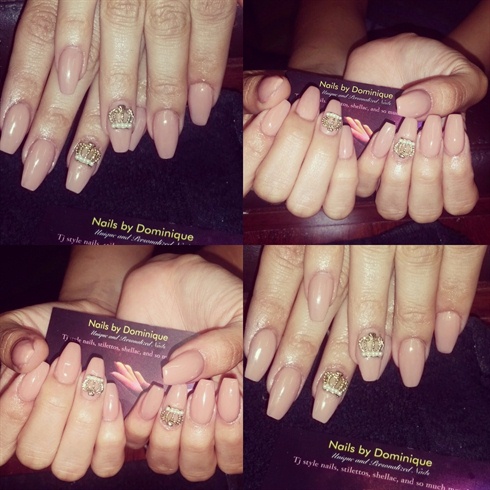 Nude ballerina nails with crown