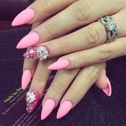 Pink matte stilettos with bling