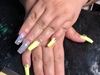 Neon yellow with silver and bling coffin nails