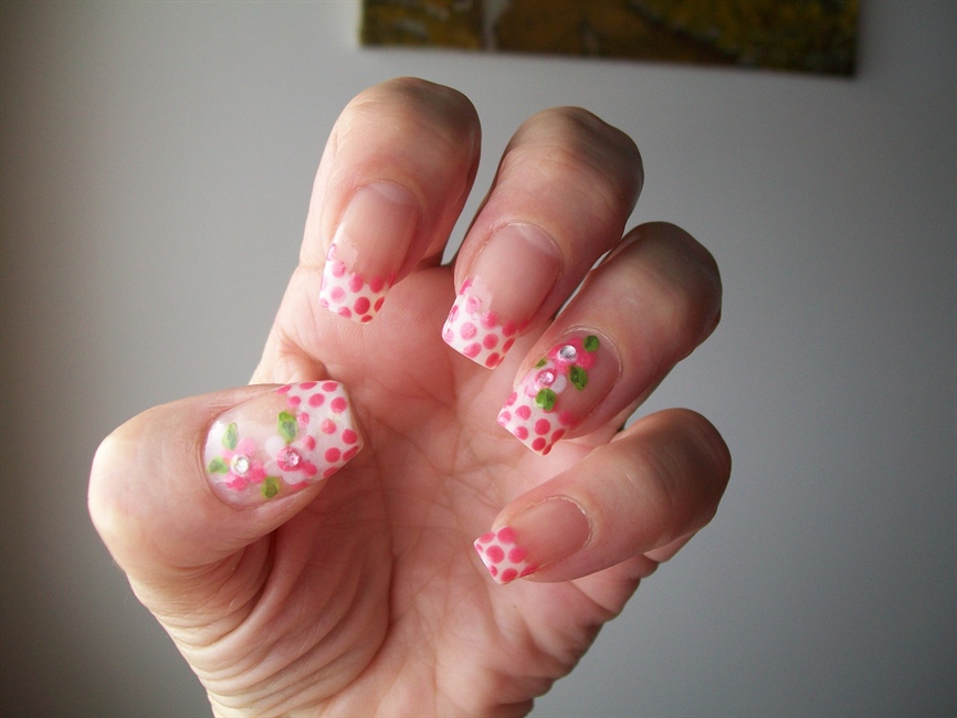 Pink Polka Dots On White French Tip Wit Nail Art Gallery French tip nails are in again. nail art gallery nails magazine