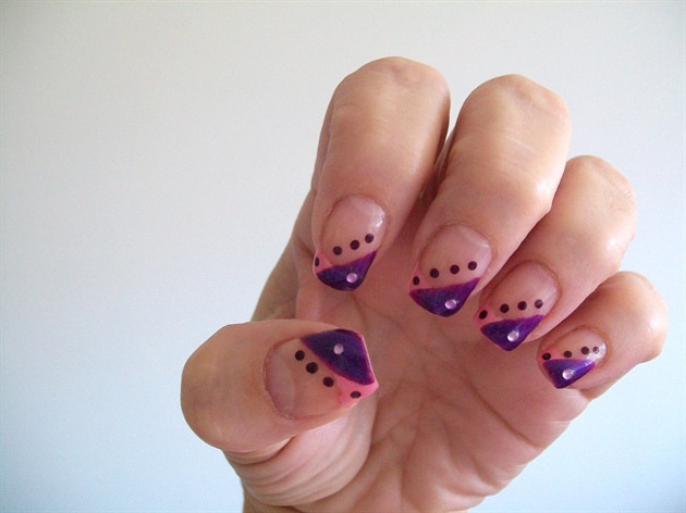 Purple and pink french tips with dots an