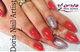 gel nails red and silver, 