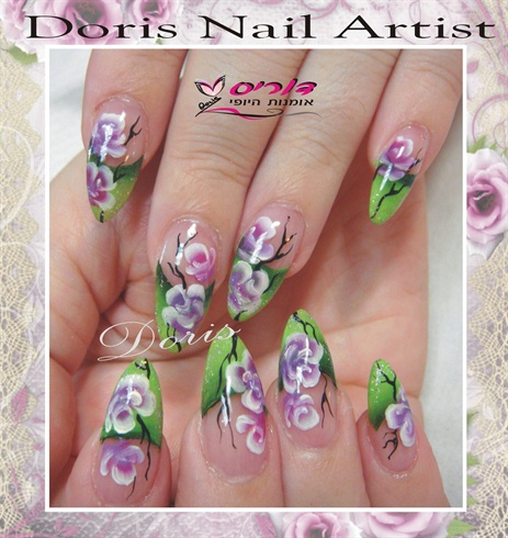 aquarium stiletto floral nail art