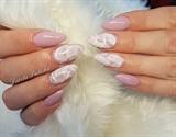 Simple salon almond nude pink with marble, smoke effect. Quartz 