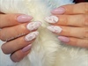 Simple salon almond nude pink with marble, smoke effect. Quartz 