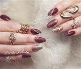 Matte burgundy nails, Christmas nail ideas woth burgundy and gold