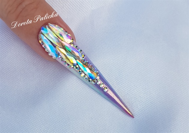 Unicorn stiletto nails with Swarovski crystals by Dorota Palicka