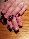 Purple glitter tips with flowers