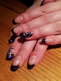 Purple glitter tips with flowers