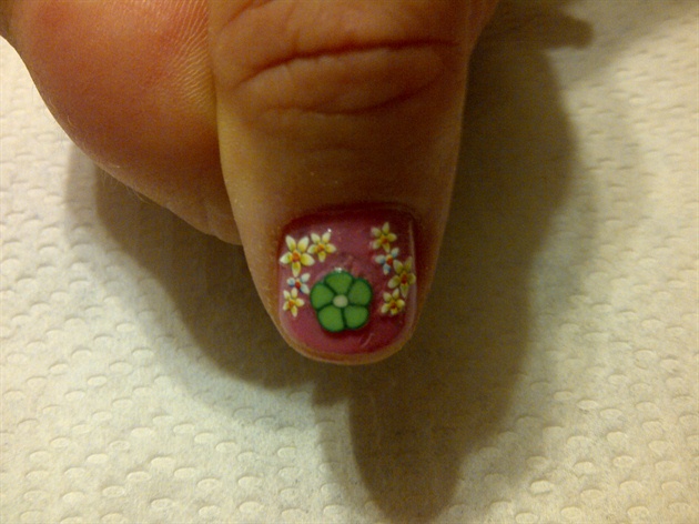 Pink nail Green Flower 2