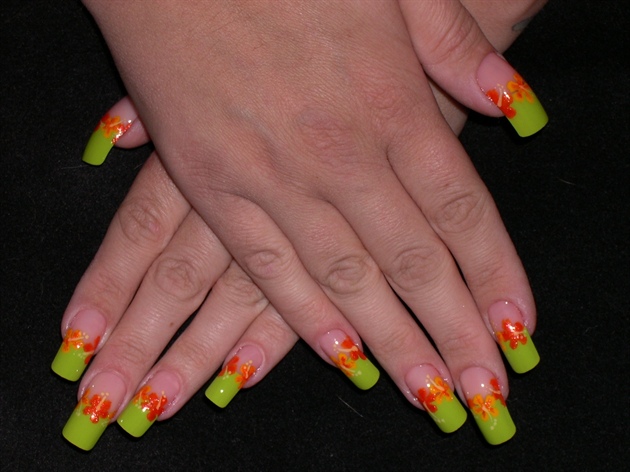 Lime Green French w Orange Hibiscus