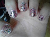 Ice Pink nails with Glitter over the top