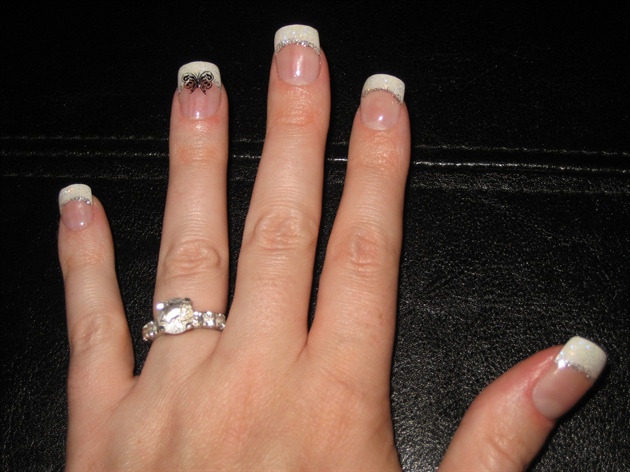 White Glitter French with Butterfly