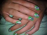 Green and zebra art nails