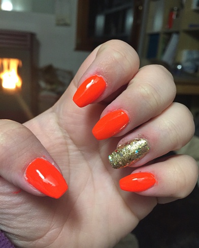 China Glaze Orange And Gold Ring Finger
