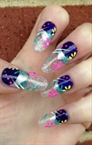 Neon Glitter Stiletto Nails