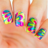 Rainbow Water Marble Nails