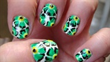 Green flowers nail art design