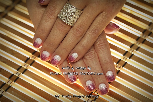 Shellac White &amp; Pink Glitter Ombre nails