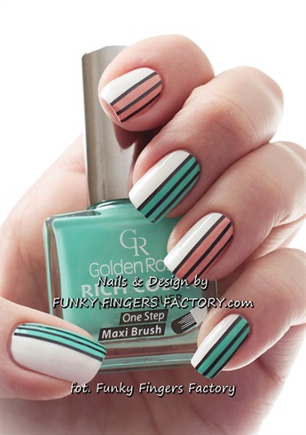 Mint and Peach Retro Striped nails