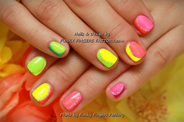 Gelish Neons and Glitters Holiday nails 