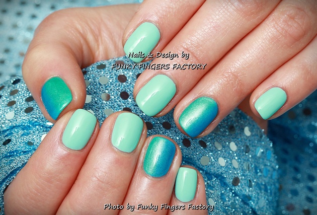 Gelish Mint and Blue Ombre nails 
