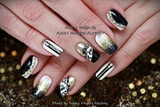 Gelish Black White Gold nails Swarovski