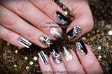 Gelish Black White Gold nails Swarovski