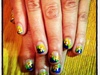 Yellow Orange Flowers on Blue French tip