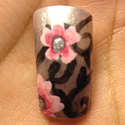 Pink Flowers on Silver