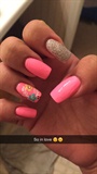 Pink Nails With A Glitter Nail &amp; Flower 