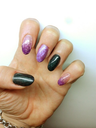 Almond black and violet nails
