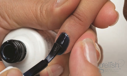 Repeat the 2nd thin coat of the Gelish Soak Off Gel Polish “ Deep Sea” to the nails.  Cure under the LED 18G light for 30 seconds or a UV light for 2 minutes.